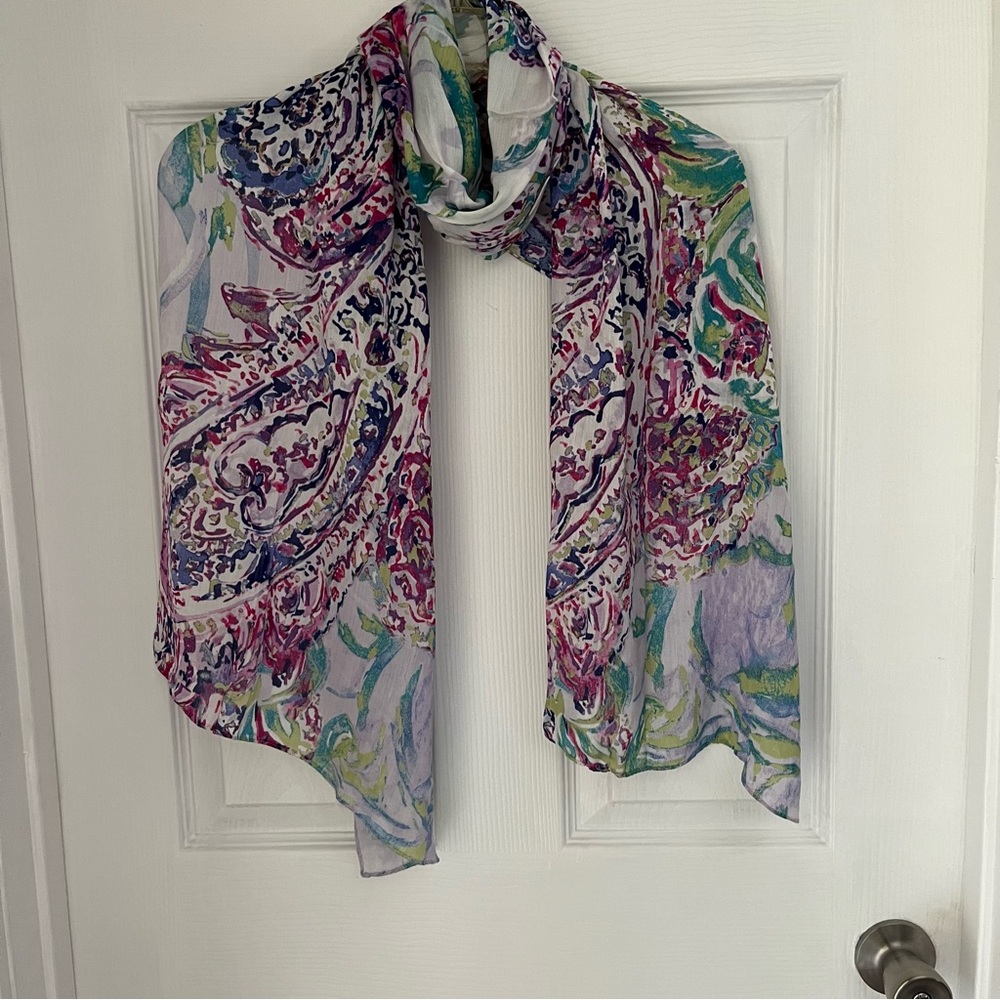 Chico's Artistic Paisley Rayon/Silk Blend Scarf in Multicolor